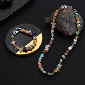 Natural Crushed Gemstone Necklace And Bracelet Irregular Stone Chip Beads Handmade Bohemian Vintage Jewelry For Men Women