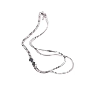 Unisex titanium steel mixed curb and multi-strand snake chain necklace in silver finish