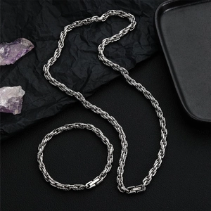 Men's silver stainless steel Mobius rope chain necklace and bracelet jewelry set