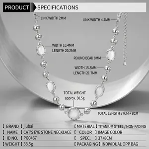 Polished titanium steel necklace featuring white moonstone elements and bead chain