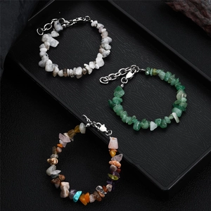 Hip hop style natural stone necklace featuring moonstone and aventurine beads with silver clasp