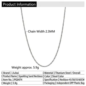 Sparkling sand texture titanium steel necklace in silver finish with 2.3mm width chain