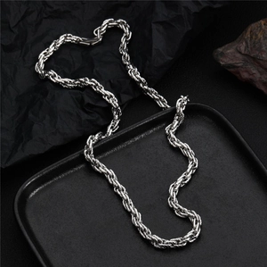 Mens silver rope chain mobius necklace in polished stainless steel for streetwear