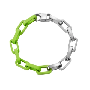 Grobe Edelstahl-Panzerkette mit neongrünem Emaille-Finish und silbernen Gliedern