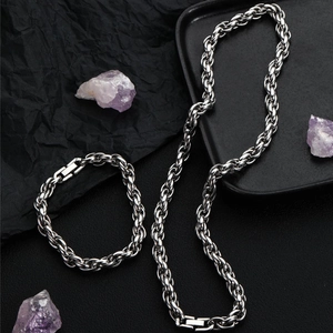Set collana e bracciale a catena in acciaio al titanio lucido in stile hip-hop