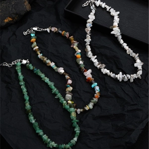 Hip hop natural stone necklace set with mixed crystal beads and lobster clasp closure
