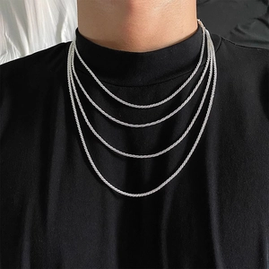 Minimalist silver multilayer titanium steel shimmer necklace for men and women