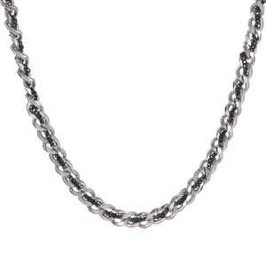 Men's two-tone silver and black Cuban link chain necklace in industrial steel style