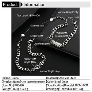 Bracelets épines en acier titane avec plaques polies et gros maillons de chaîne