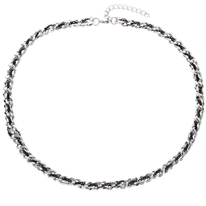Men's silver chunky Cuban link necklace with black chain weave and adjustable lobster clasp