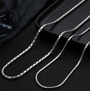 Titanium Steel Box Chain Necklace Unisex Minimalist Hip Hop Polished Silver Tone Basic Square Link Adjustable Neck Chain