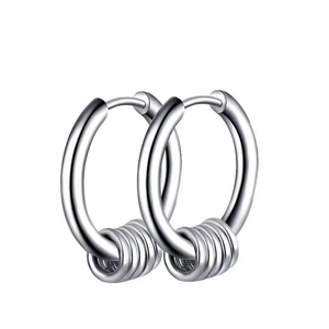 Minimalist titanium steel hoop earrings with five silver ring charms for men and women