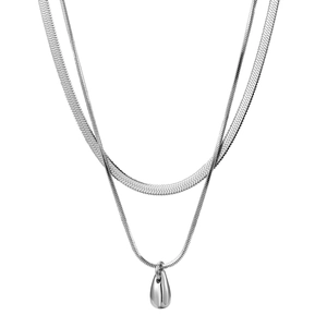 Collier Double Épaisseur Minimaliste en Acier au Titane de Style Français pour Femmes Pendentif Goutte d'Eau Poli Bijoux Chaîne Serpent