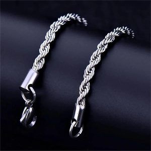 Bracelet chaîne torsadée en acier inoxydable pour hommes avec fermoir mousqueton sûr