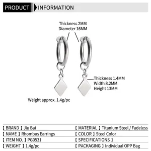 Boucles d'oreilles losange en acier titane pour hommes et femmes avec mesures
