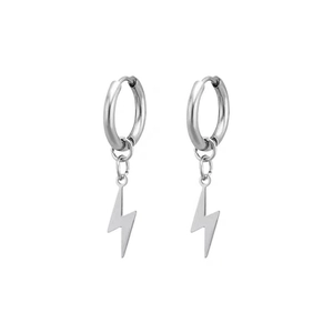 Pendientes de Aro Colgantes de Rayo de Acero Inoxidable Para Hombres Mujeres Hip Hop Punk Color Plata Joyería
