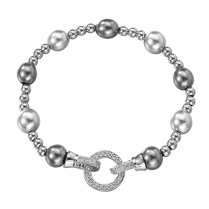 Bracelet élégant en perles grises dégradées avec fermoir OT serti de zircons cubiques