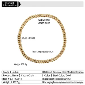 Bracelet chaîne cubaine en acier titane doré avec pavé de zircons et largeur de 13,2 mm