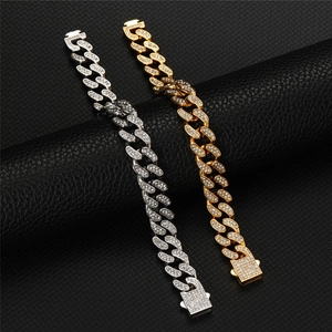 Parure Collier Bracelet Maille Gourmette Iced Out Acier Inoxydable Pavé de Strass Bijoux Hip Hop pour Homme Femme Mode Streetwear