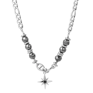 Titanium steel necklace with North Star pendant and colorful obsidian beads for men