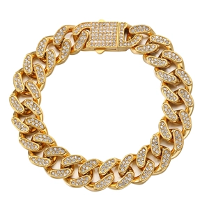 Bracelet cubain plaqué or style hip hop avec double rangée de strass brillants