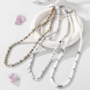 Bohemian Natural Stone Artificial Pearl Beaded Necklace For Women Men Titanium Steel Shell Jasper White Turquoise Clavicle Chain Jewelry