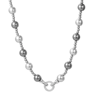 Collier de perles de Tahiti dégradées avec fermoir circulaire pavé de diamants brillants