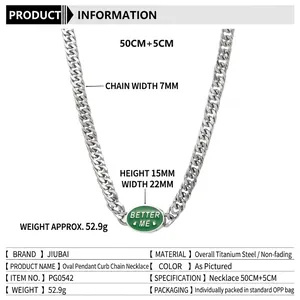 Hip hop titanium steel Cuban chain necklace with green Better Me oval letter pendant