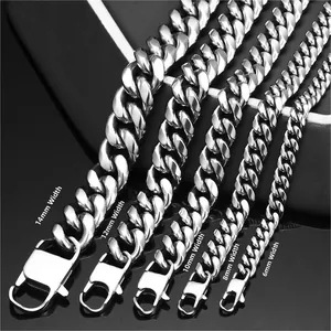 Confronto di catene a maglie cubane in acciaio argento con larghezze da 6 a 14 mm