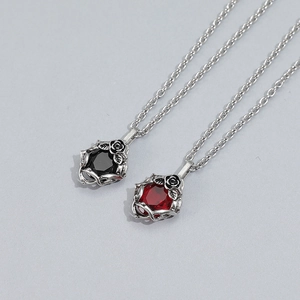 Vintage gothic rose and thorn pendant necklace with hexagonal gemstone in titanium steel
