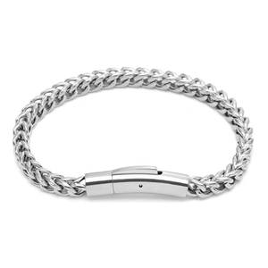 Classic silver stainless steel Franco chain bracelet with a secure cylindrical clasp