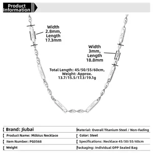 Collana Mobius in acciaio al titanio argento da uomo con maglie a bambù in varie lunghezze