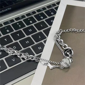 Modern double-layer titanium steel bracelet with black and white cat eye stones for men and women