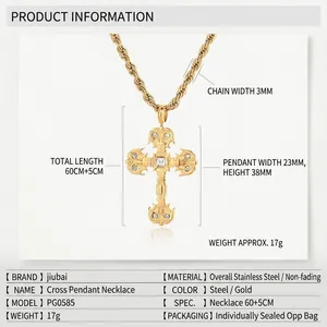 Collier avec pendentif croix en acier inoxydable doré et chaîne torsadée unisexe