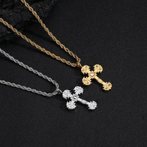 Colliers croix hip hop en or et argent avec pierres zircons et chaîne cordelette