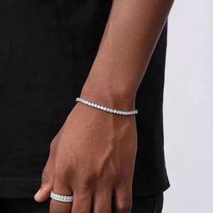 Bracelet tennis hip hop pour hommes en acier inoxydable avec zircons ronds brillants