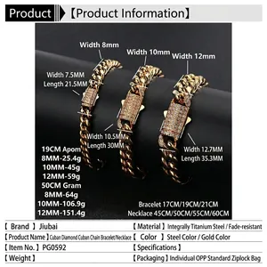 Größentabelle für kubanische Panzerkette und Armband aus Edelstahl mit Zirkonia-Verschluss
