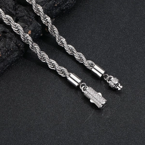 6mm Edelstahl-Kordelkette für Damen und Herren mit luxuriösem Verschluss mit Diamantbesatz