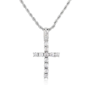Pendentif croix glacée avec zircons et chaîne de corde argentée pour hommes hip-hop