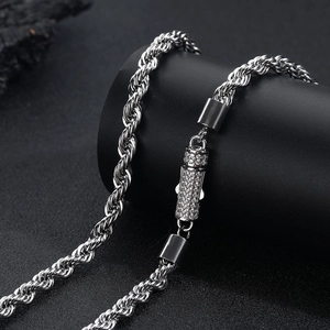 Hip Hop Titanstahl Seilkette Halskette Strass Besetzte Zylindrische Schließe Personalisierte Torsionskette Schmuck Für Damen Herren