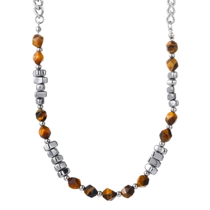 New Chinese Style Tiger Eye Stone Splicing Titanium Steel Necklace For Men Women Hip Hop Unisex Beaded Clavicle Chain Jewelry