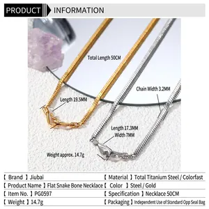 Minimalist titanium steel snake bone chain necklace in gold and silver finish for women