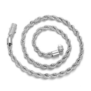 6mm Silber Edelstahl Kordelkette Halskette mit eisgekühlter Kristall-Pflasterschnalle