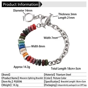 Buntes Vulkanstein-Titanstahl-Armband mit T-Verschluss für Damen und Herren