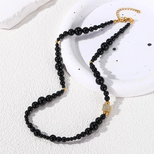 Collier Perles Hip Hop Pour Femmes Hommes Cuivre Pendentif Carré Zirconia Perles Artificielles Noires Chaîne Clavicule Bijoux