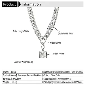 Collier maille gourmette en acier titane avec pendentif amovible en zircone argentée