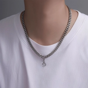 Chaîne cubaine argentée avec pendentif amovible en zircone pour hommes et femmes