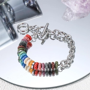 Mode Titanstahl Farbiges Vulkanstein Armband Für Herren Damen Hip Hop Nischendesign OT Schnalle Verstellbarer Handschmuck