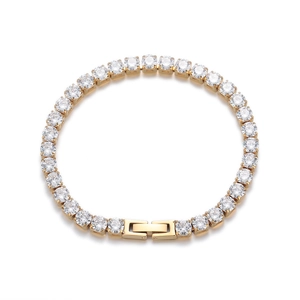 Bracelet tennis doré classique avec zircons ronds et fermoir à rabat sécurisé