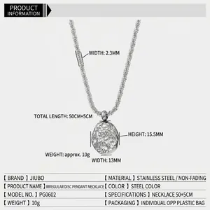 Polished titanium steel geometric irregular round pendant necklace with 50cm chain